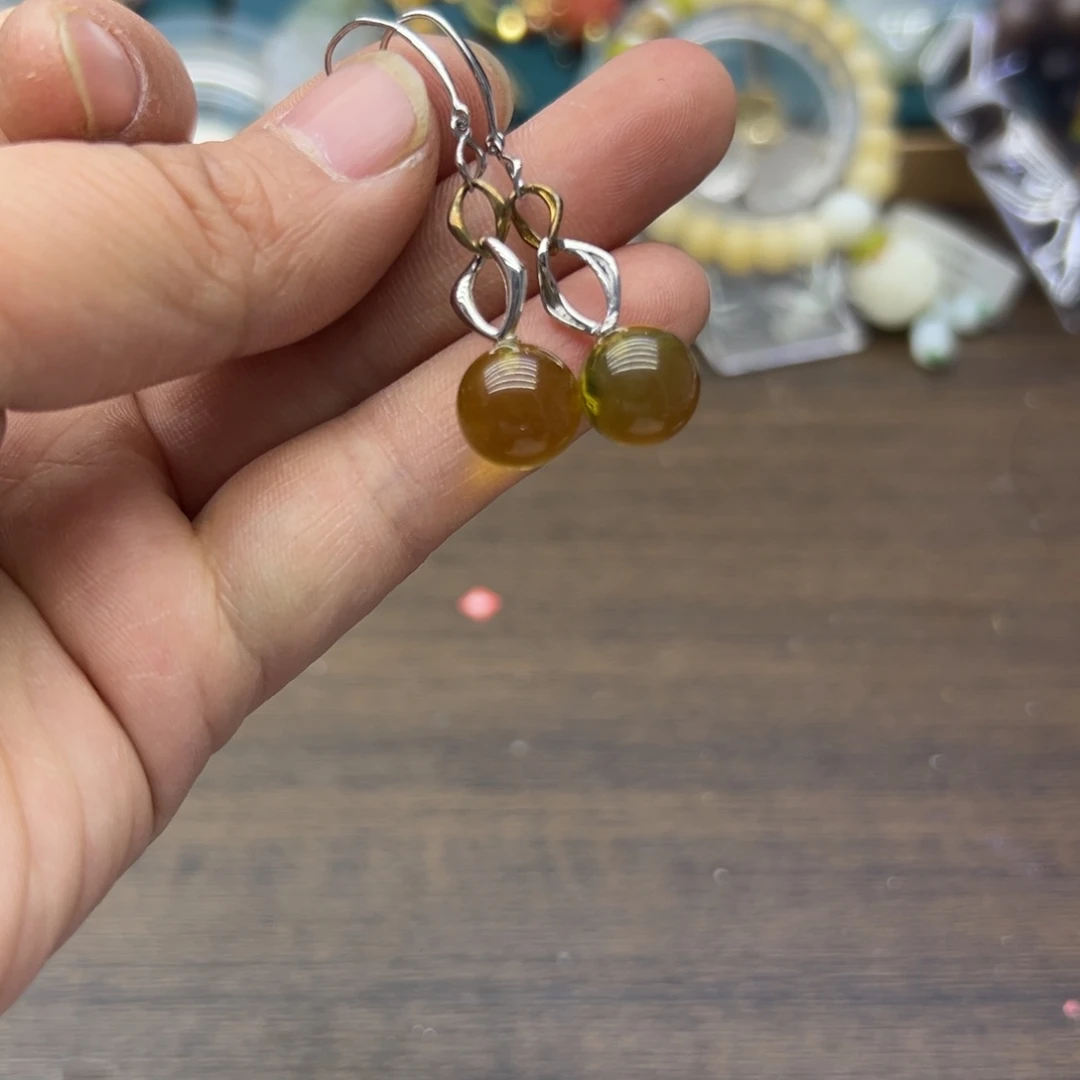 蓝珀银S925镶嵌耳饰799