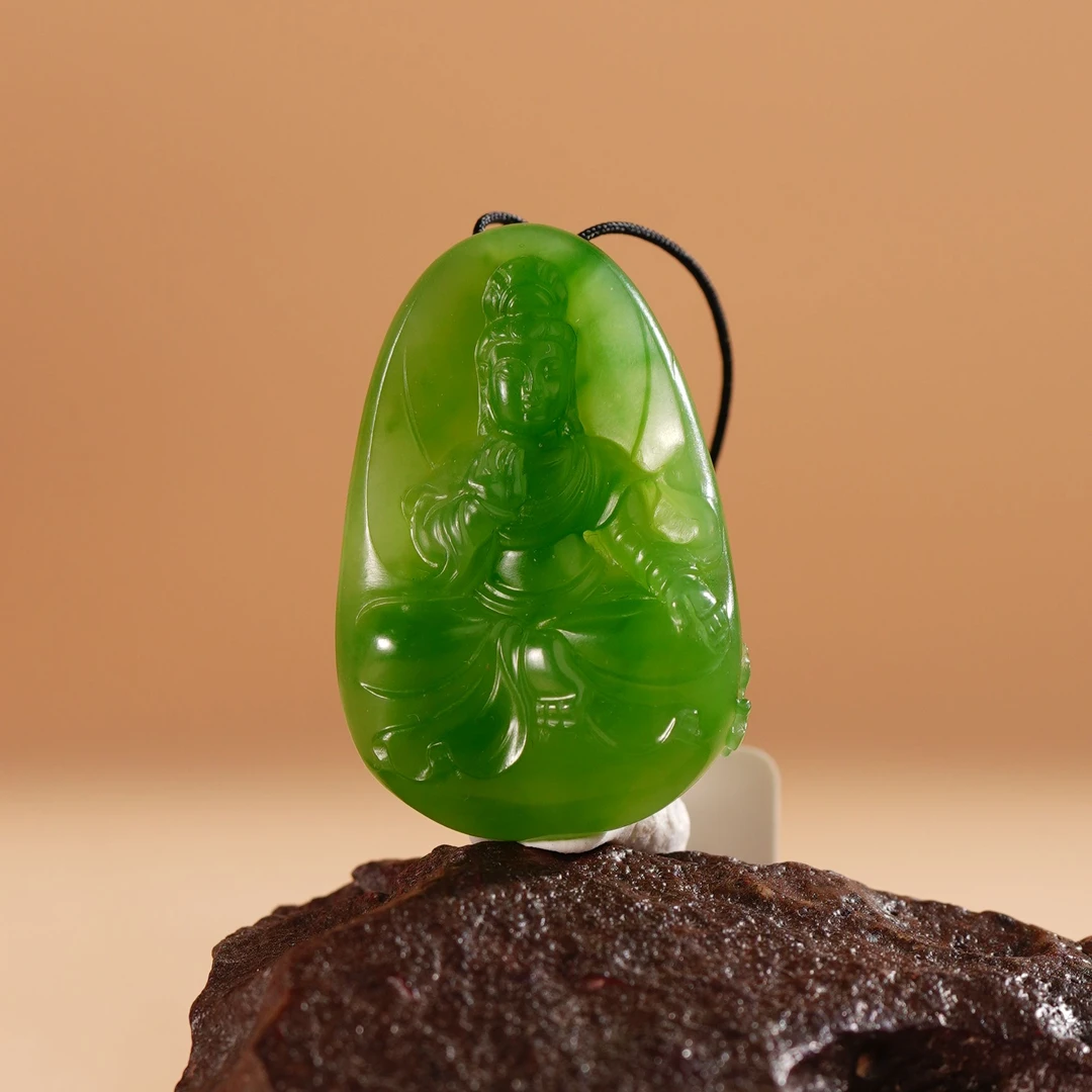 HA00775和田玉苹果绿观音吊坠