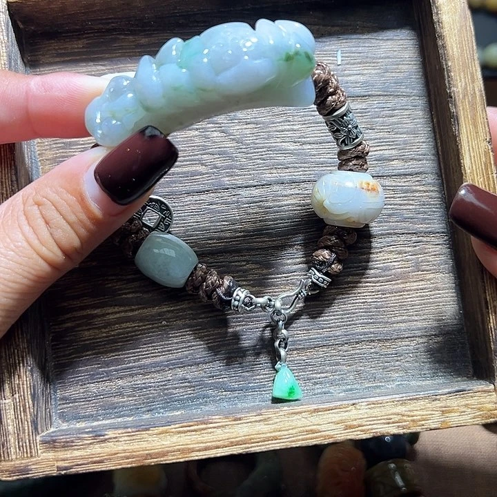 翡翠手串银S925镶嵌翡翠手串