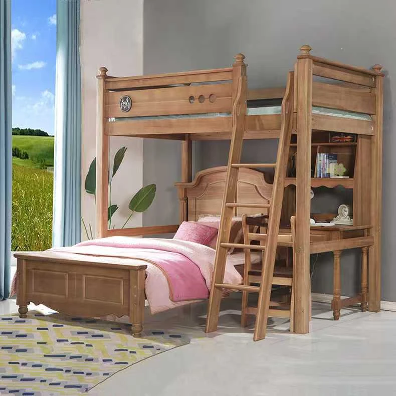 鹅掌楸 高架床多功能移动北欧实木床高低床子母床