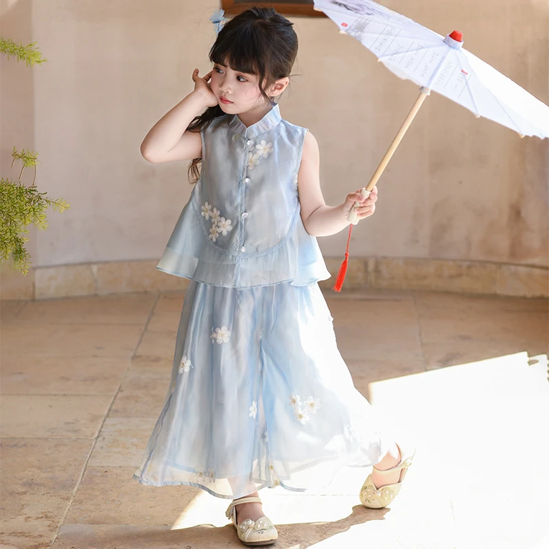 A2767汉服女童夏季新款儿童唐装中式旗袍国风小女孩古风套装薄款