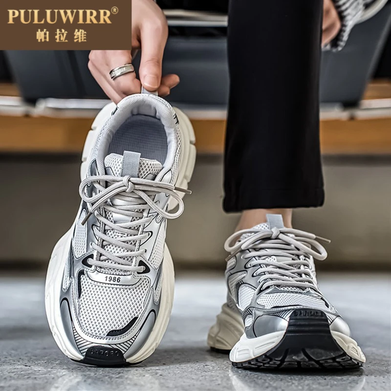 男鞋2025新款夏季网面透气高级感痞帅男生休闲跑步运动厚底老爹鞋