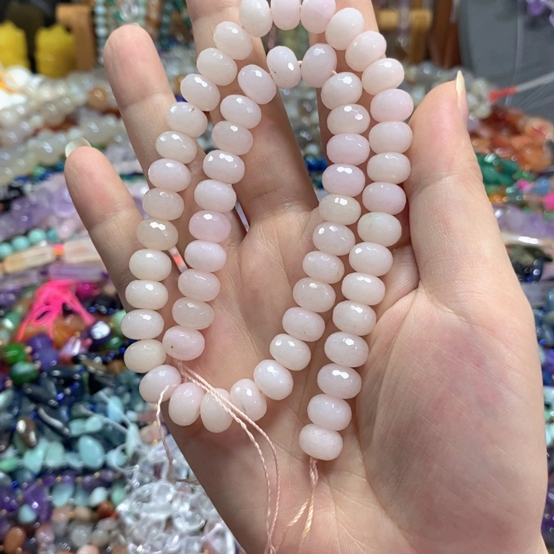 玛瑙/玉髓未镶嵌珠宝半成品粉玉髓切面算盘一条卡10mm