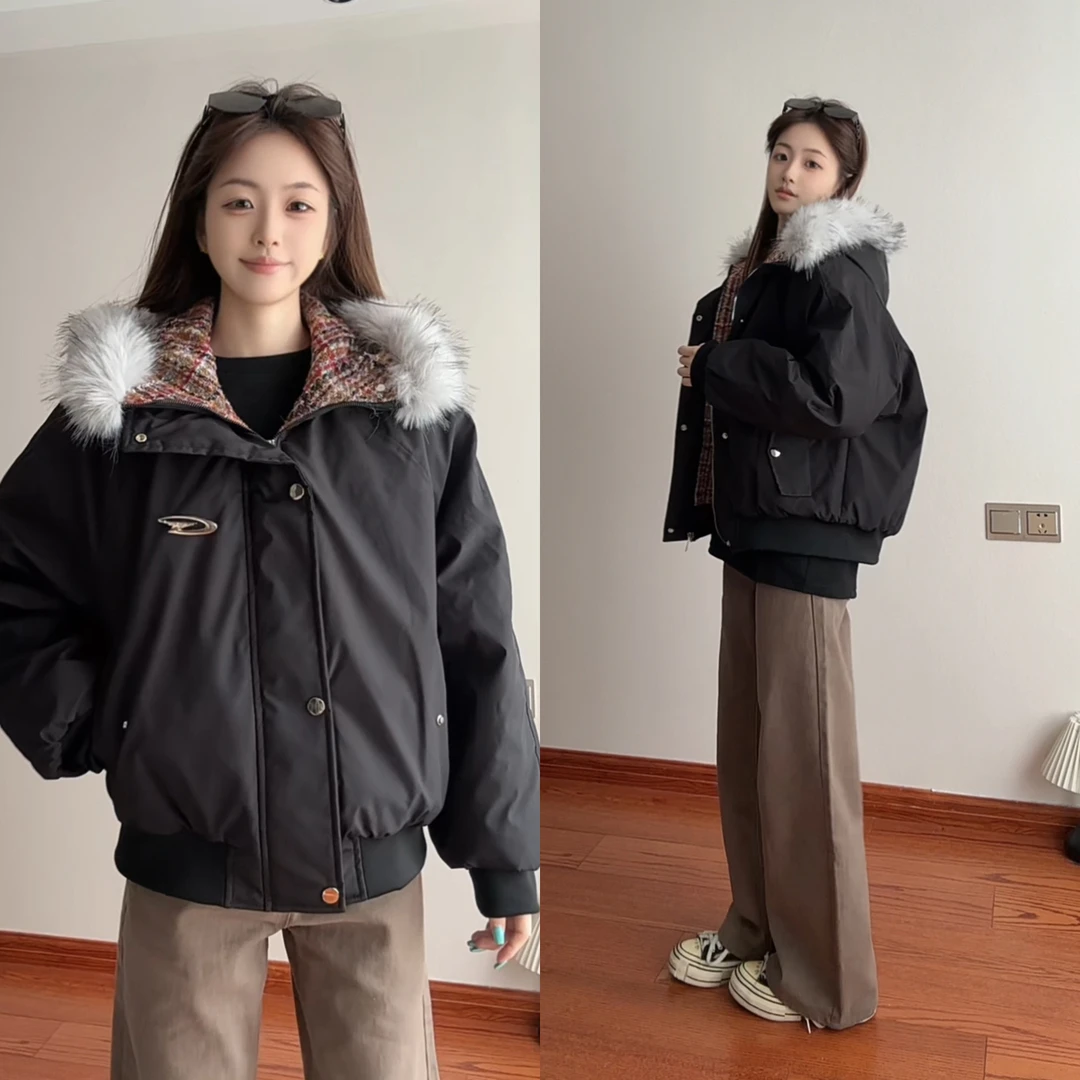 美式高街派克服棉服男冬季加厚大毛领连帽棉衣工装短款座山雕外套