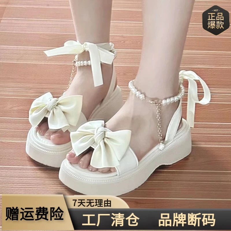 公主假日凉鞋女夏季2023年新款蝴蝶结网红厚底仙女风配裙子罗马鞋