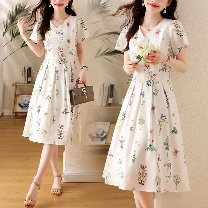 【相约达汇*法式碎花连衣裙】夏季新款气质时尚洋气收腰中长款A字裙