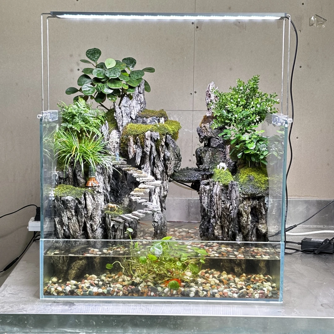 大缸山水景观 60*45*45真青龙石纯手工大师级制作，可视频选购