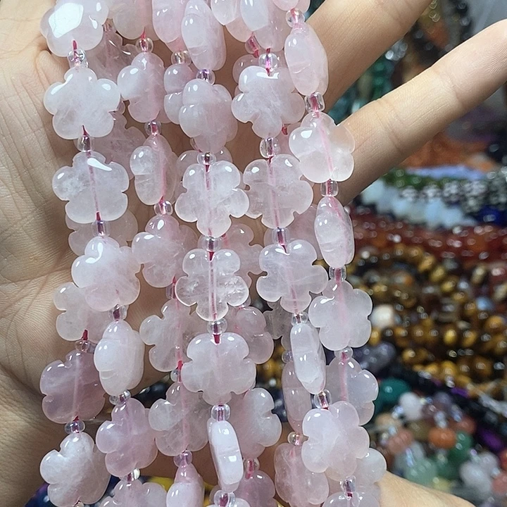 未镶嵌玛瑙/玉髓珠宝半成品天然粉晶五瓣花卡15mm