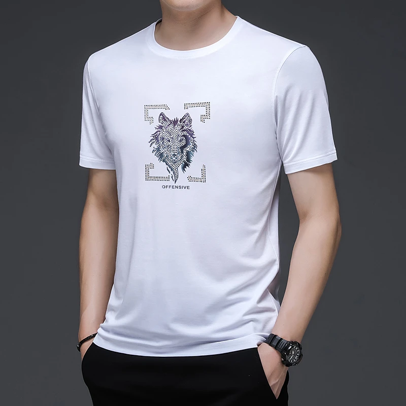 皮尔卡丹短袖T恤男圆领速干冰丝宽松半袖夏季新款百搭潮印花体恤