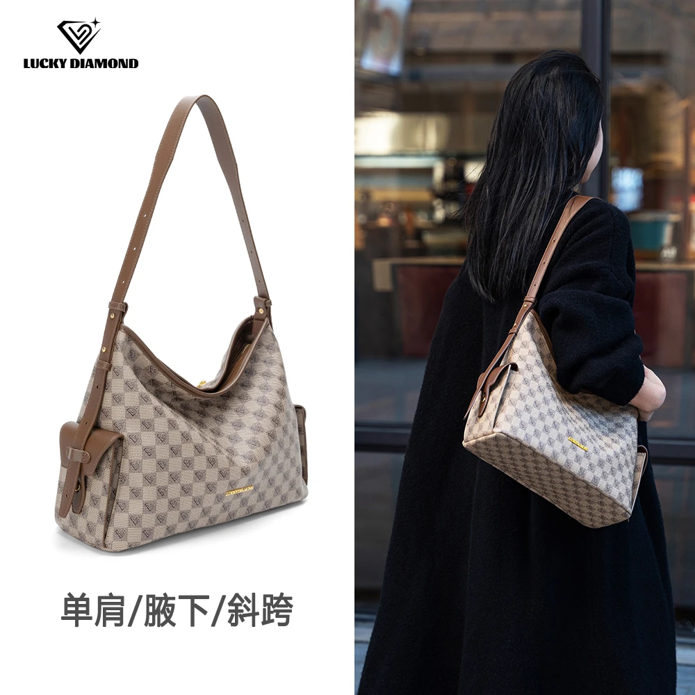 LUCKY DIAMOND大容量托特包时尚轻奢软皮单肩挎包复古通勤腋下包