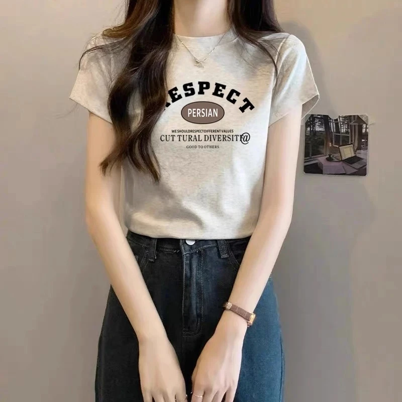 韩版设计感正肩圆领短袖T恤女夏季2025新款百搭半袖上衣ins潮