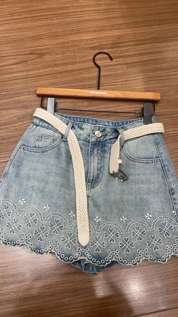 【BAI】牛仔短裙女夏新款木耳边裙裤23127