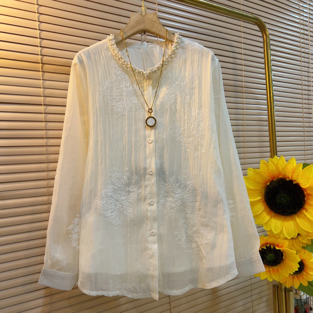 MH春夏新款蕾丝刺绣重工洋气衬衫上衣