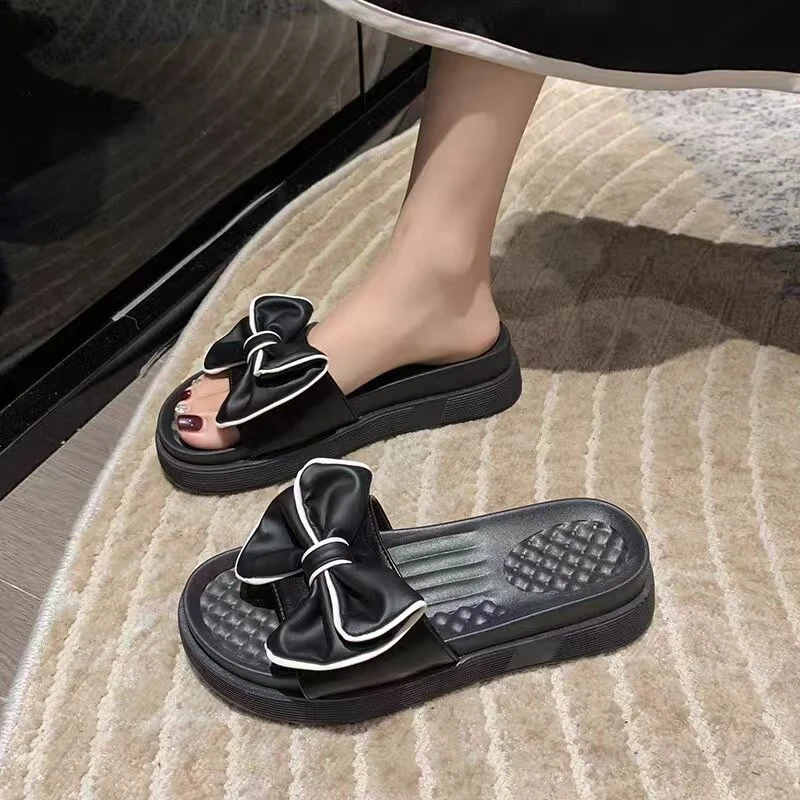T320厚底拖鞋女夏季蝴蝶结一字拖外穿拖鞋