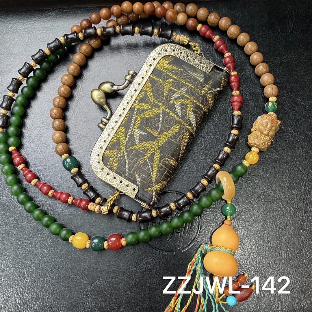 晶仰ZZJWL-142绿妈妈老琉璃六道木竹节高新中式挎包毛衣链