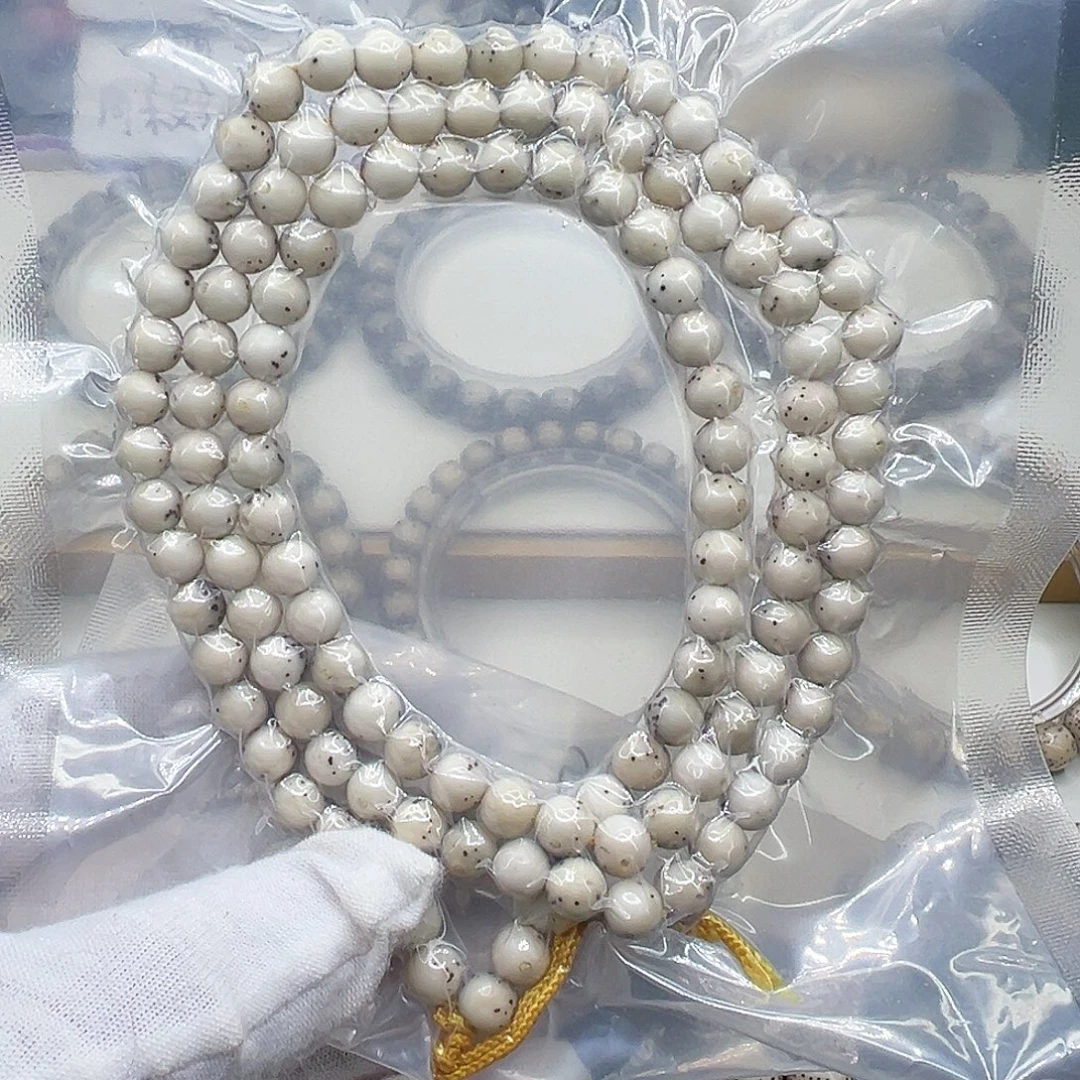 星月菩提手串骨瓷白7圆珠长串2/3留白