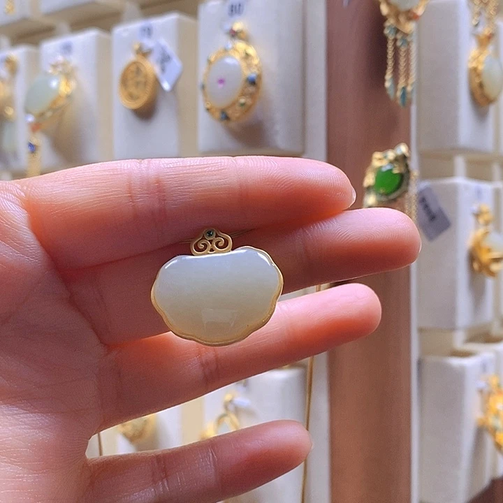 和田玉颈饰银S925镶嵌