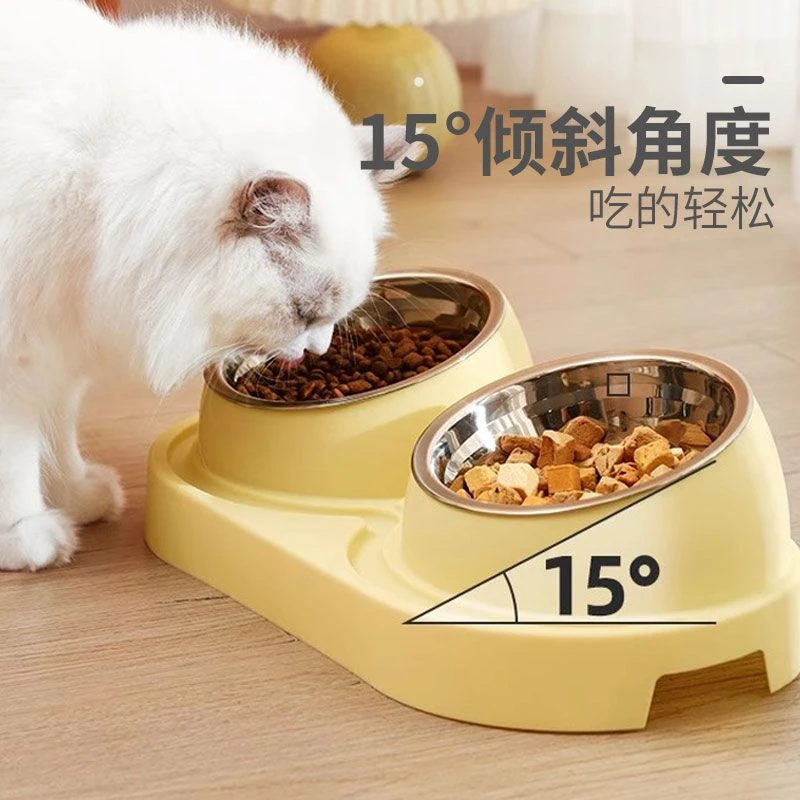 猫碗狗食盆双碗狗狗饭盆猫咪饭碗斜口防打翻水碗猫粮碗宠物用品gh