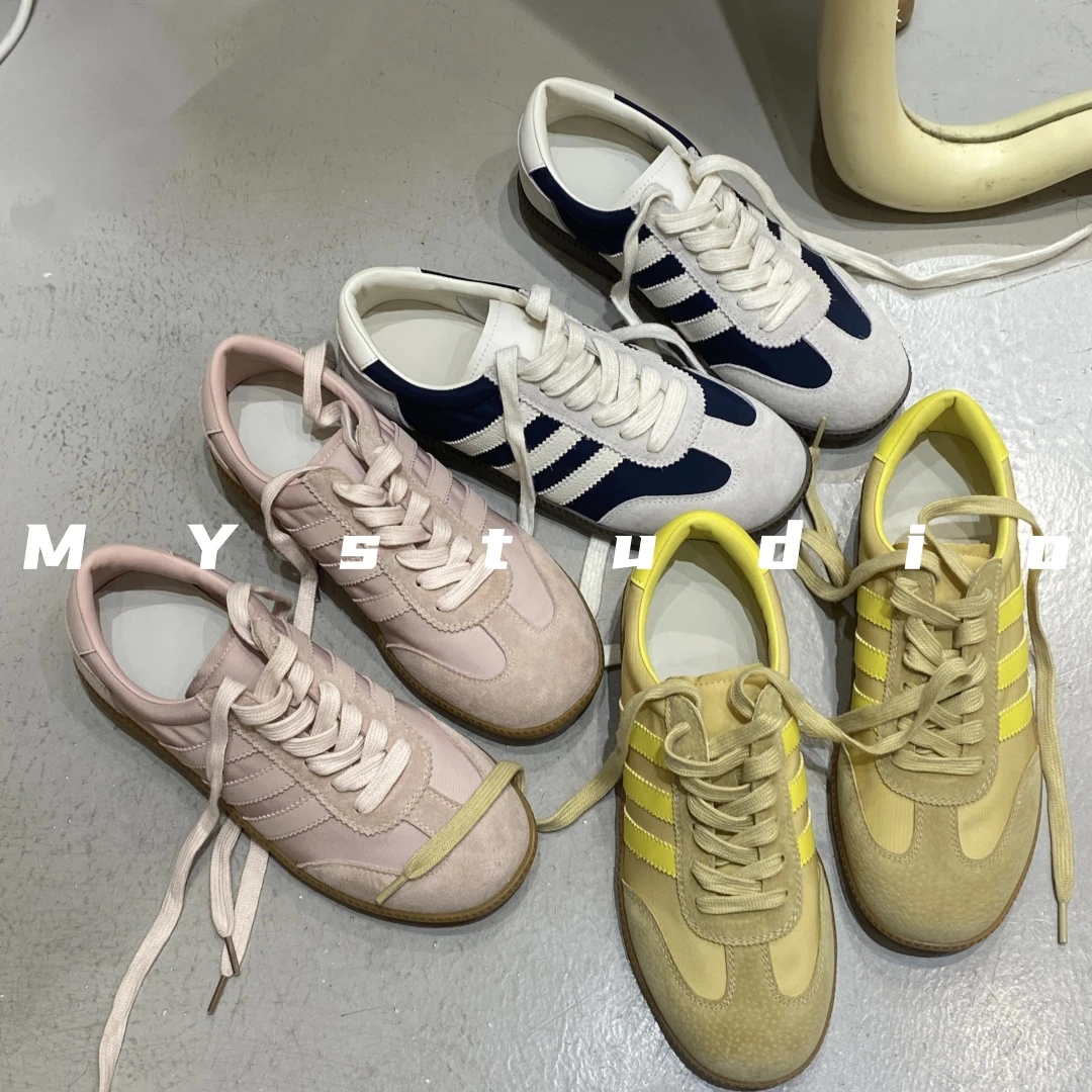 MYstudio｜多巴胺彩色~春夏百搭真皮复古圆头软底休闲运动德训鞋