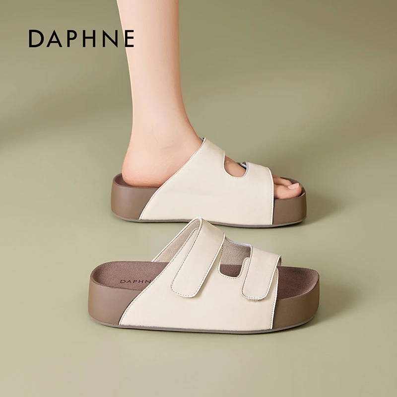 达芙妮勃肯凉拖鞋女2025夏季新款复古百搭厚底增高魔术贴一字拖