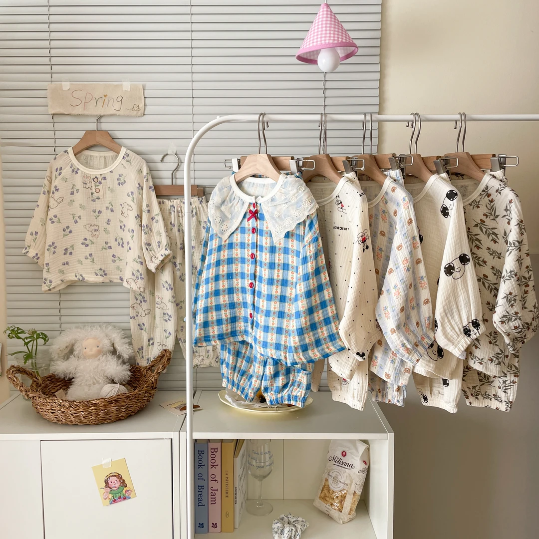 【亲子款】儿童家居服套装长袖2025新款女童棉纱卡通春秋睡衣全棉