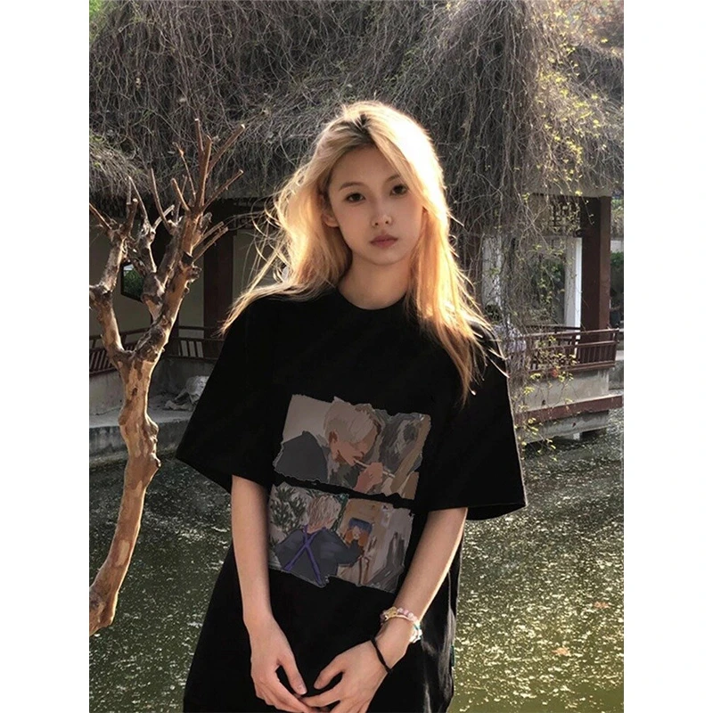 260g重磅美式复古t恤小领口纯棉印花短袖男夏季潮牌潮流情侣半袖