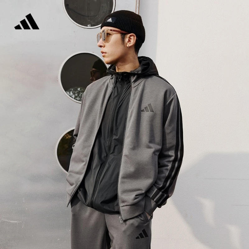 阿迪达斯官方 马年红品经典休闲三条纹长袖套装男女春夏 JZ0102