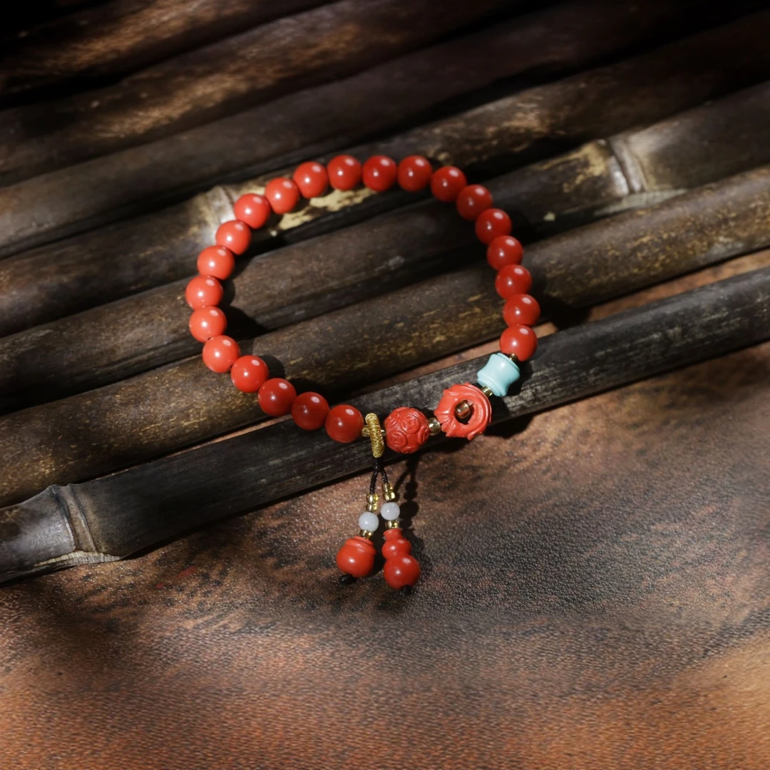 灵丹真朱 含辰砂工艺品M『好运莲莲』【朱砂步步生莲】单圈手串7mm