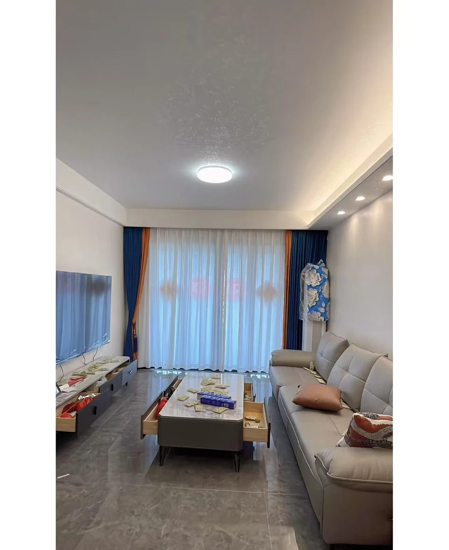 成品窗帘【蓝色拼橙色】