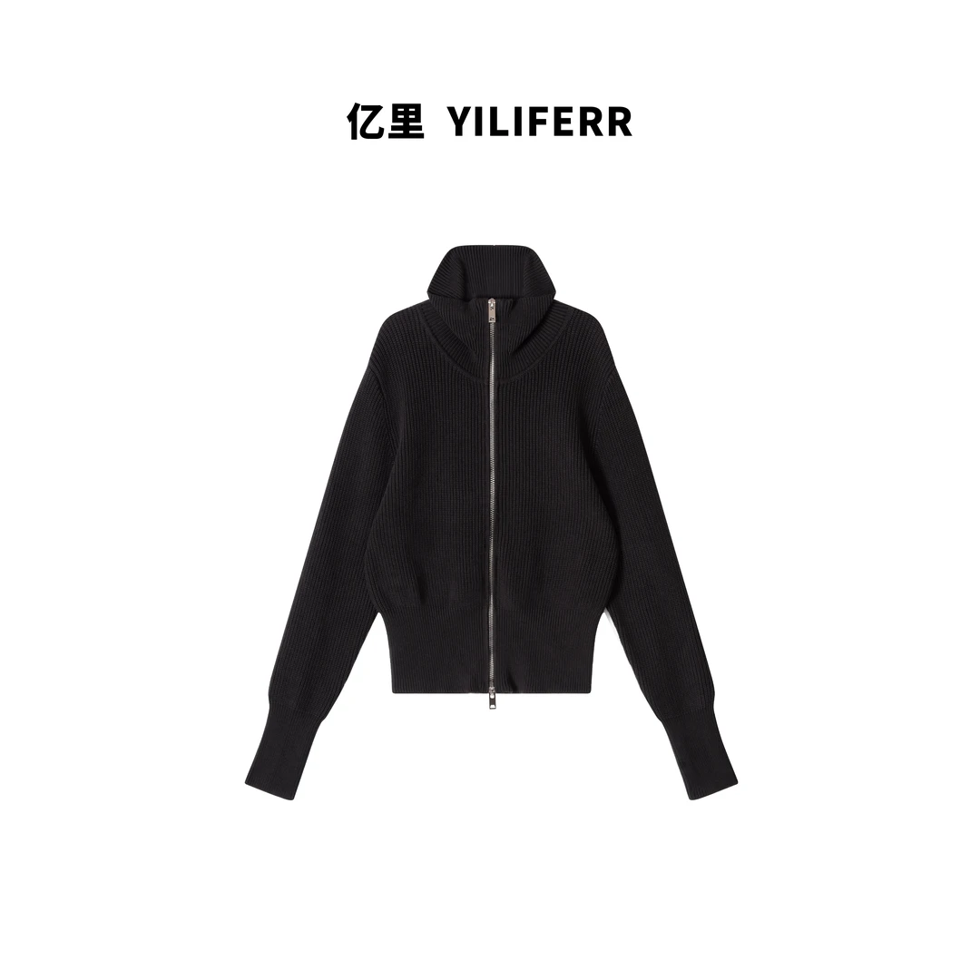 【YILI显瘦女装】时尚立领拉链老钱风毛衣外套 Y1677