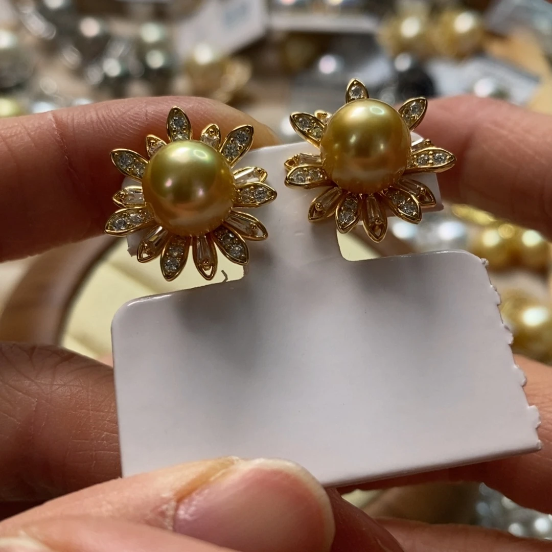 海水珍珠耳饰银S925镶嵌