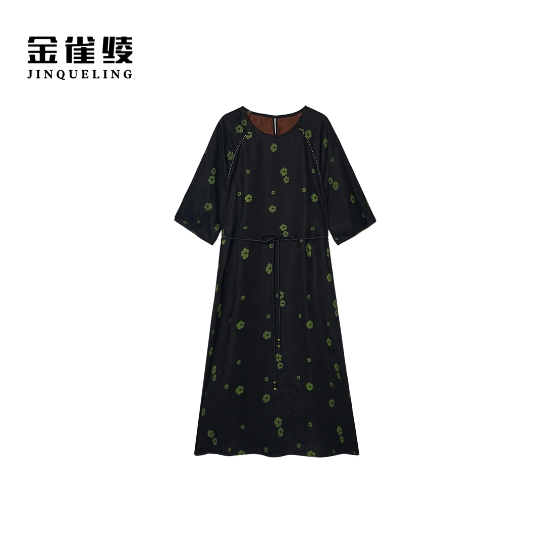 金雀绫【醉花阴】香云纱100桑蚕丝优雅加宽加大连衣裙SZA1L272