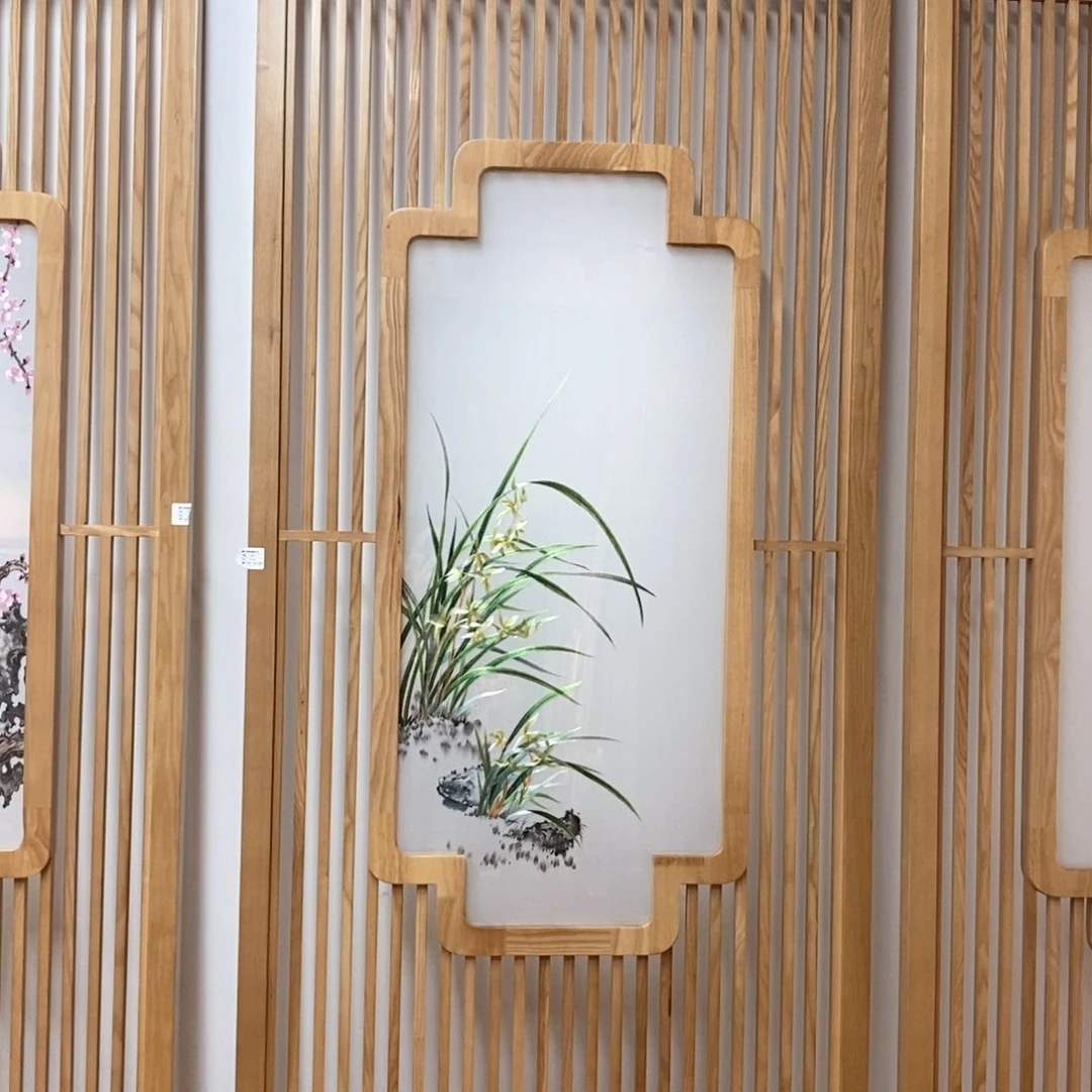 木（非红木类）白蜡木兰花屏风