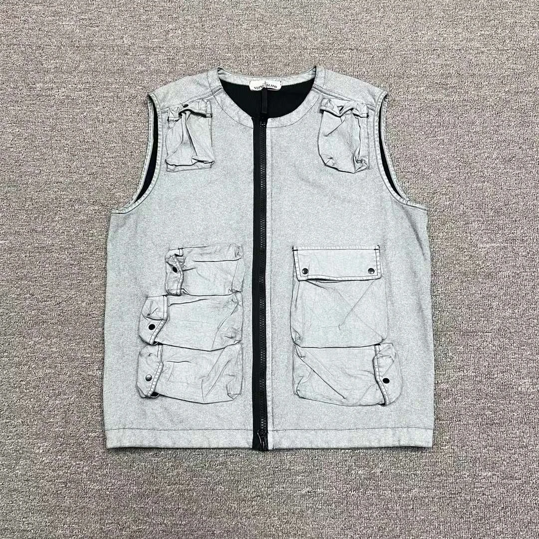 99新 STONE ISLAND 石头岛 多口袋树脂反光工装马甲 L码