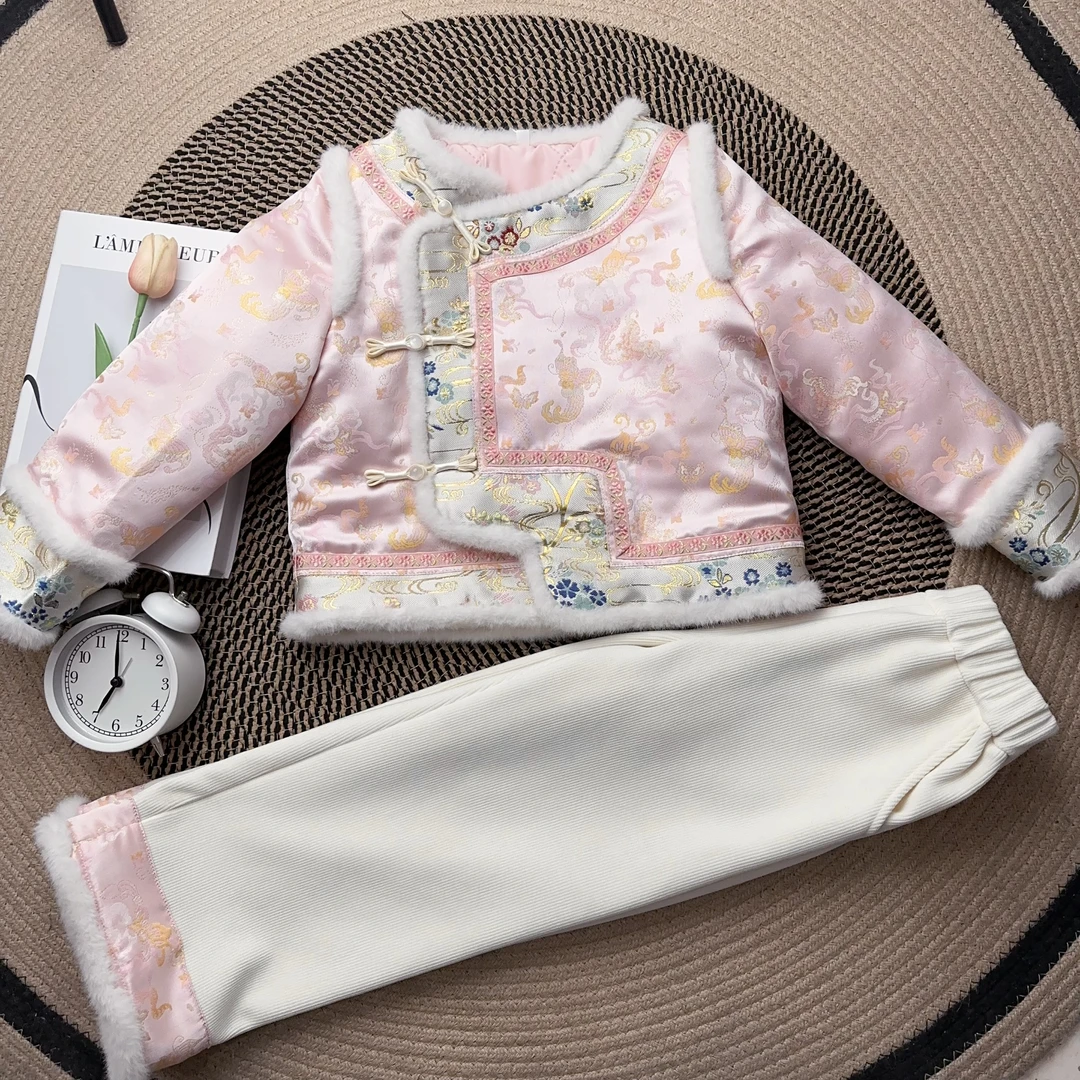 【亲子-新中式】女童拜年服秋冬季休闲加绒加厚中国风民族风套装