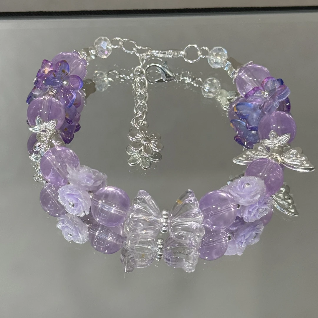 【手链对对碰】重工琉璃花软胶花猫眼树脂手链手串编绳