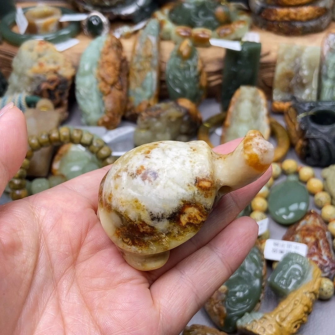 三***流蛇纹石玉合金手把