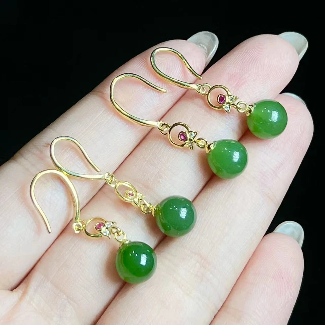 S925银和田玉耳饰 多样性发其一 （尺寸8mm）～BBY092