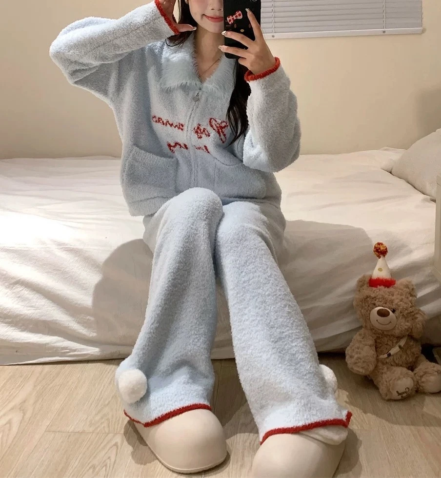 Zai Living/也宅【海蓝少女】 针织高密半边绒冬季可外宽松家居服
