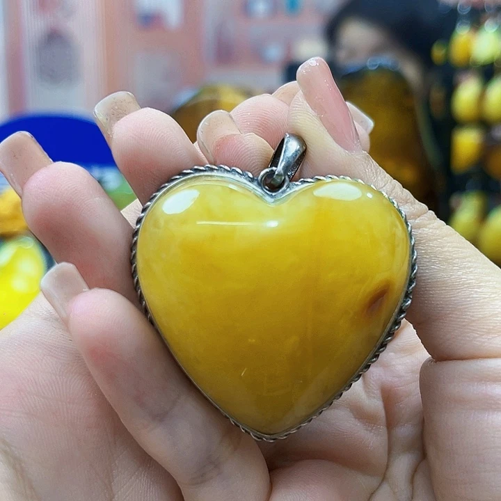 蜜蜡银S925镶嵌裸石吊坠