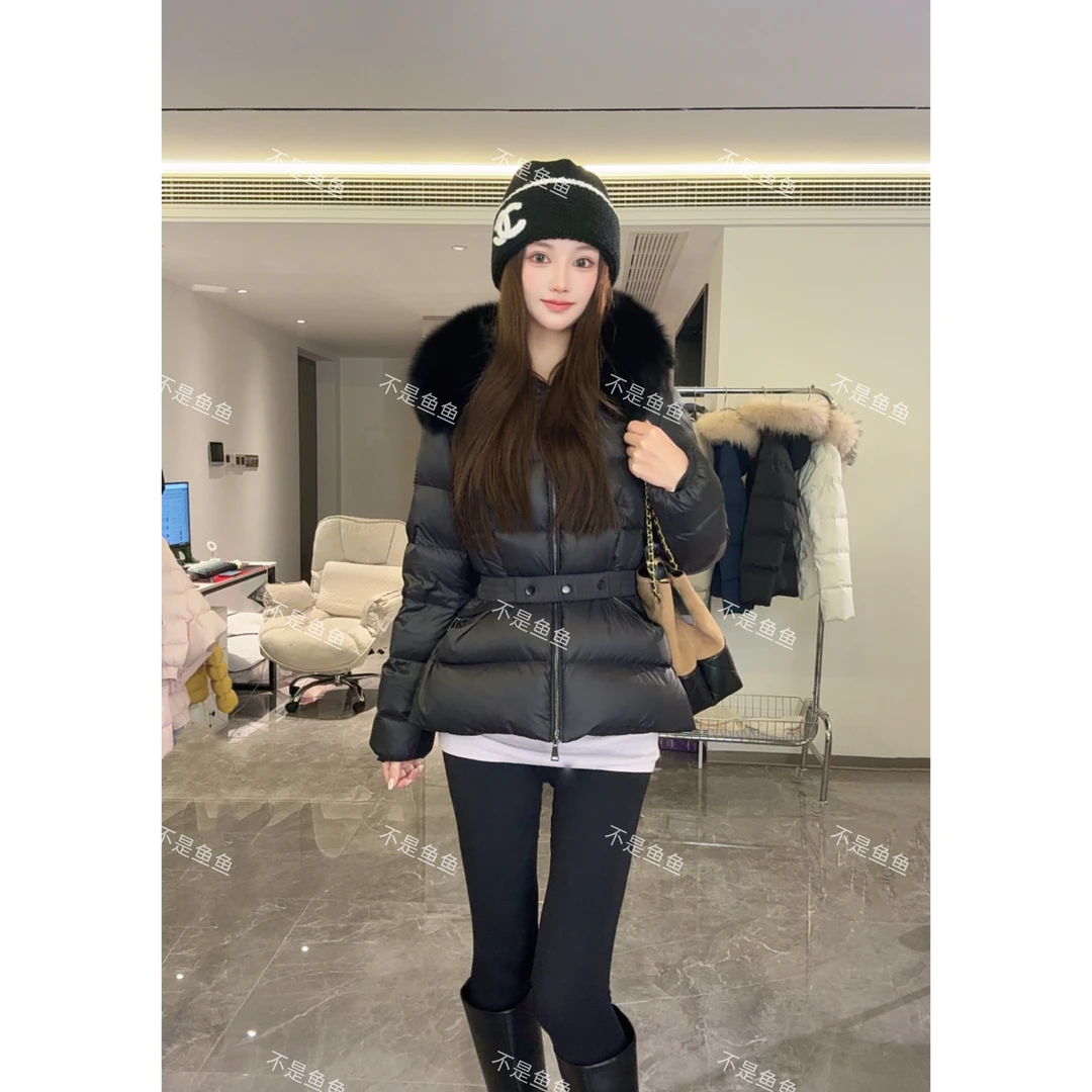 鱼鱼【小蛮腰短款】 狐狸毛90白鸭绒 设计师款收腰羽绒服冬季修身