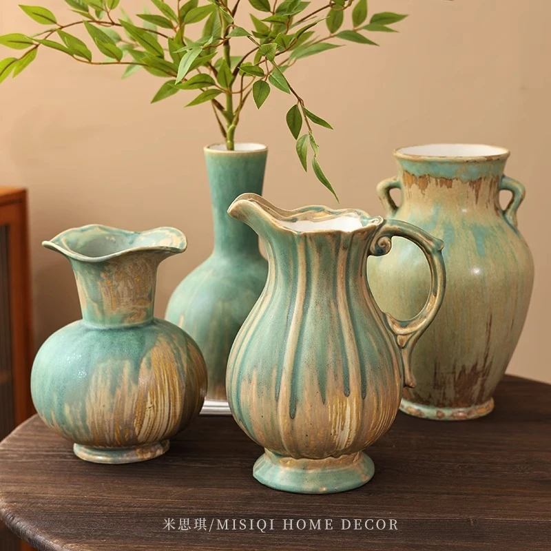 复古油画花瓶客厅干花插花器民宿美学艺术摆件小众创意中古风陶罐