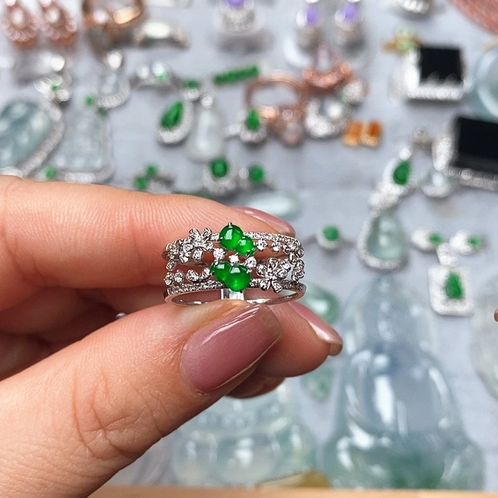 定制翡翠18K金镶嵌戒指