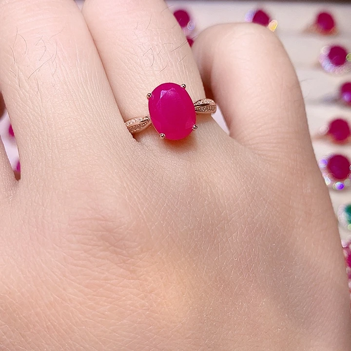 红宝石戒指银S925镶嵌