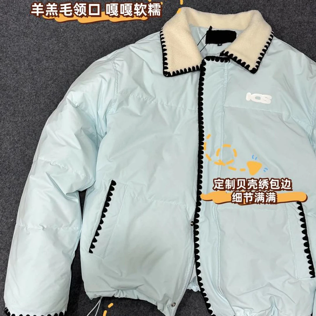 韩系棉衣小个子翻领拼接绒短款棉服女秋冬洋气高级感宽松棉衣外套