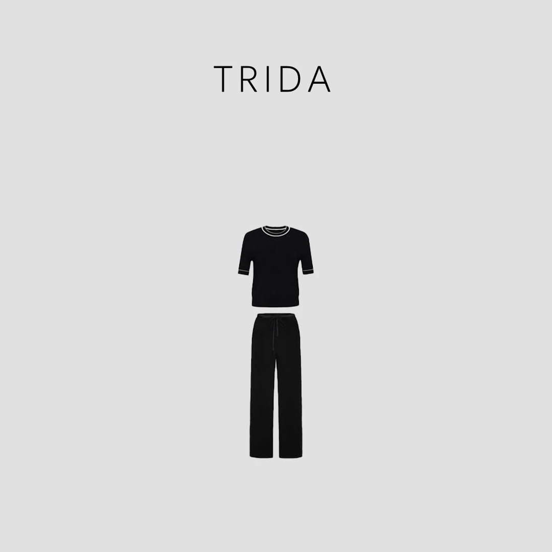 【闪光晨曦】简约时尚百搭休闲圆领短袖直筒裤针织套装9247