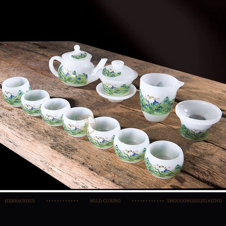 千里江山琉璃玉瓷加厚防烫功夫茶具过滤茶壶家用办公送礼包装