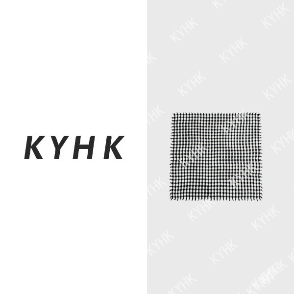 KYHK简约格纹麻毛边方巾240830