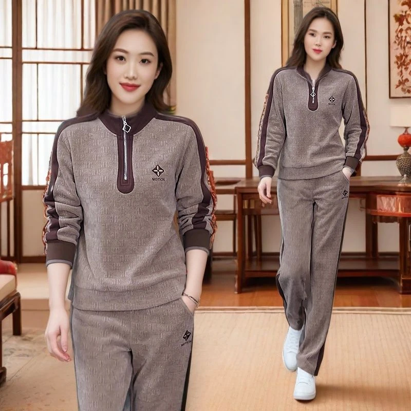 时尚气质休闲运动套装女2025春秋季新款宽松显瘦立领卫衣两件套潮