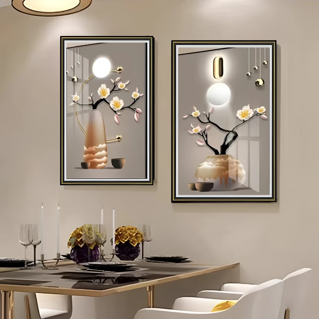 [喜宅家艺]Q5平安时尚餐厅客厅装饰轻奢卧室钢化玻璃装裱实物画